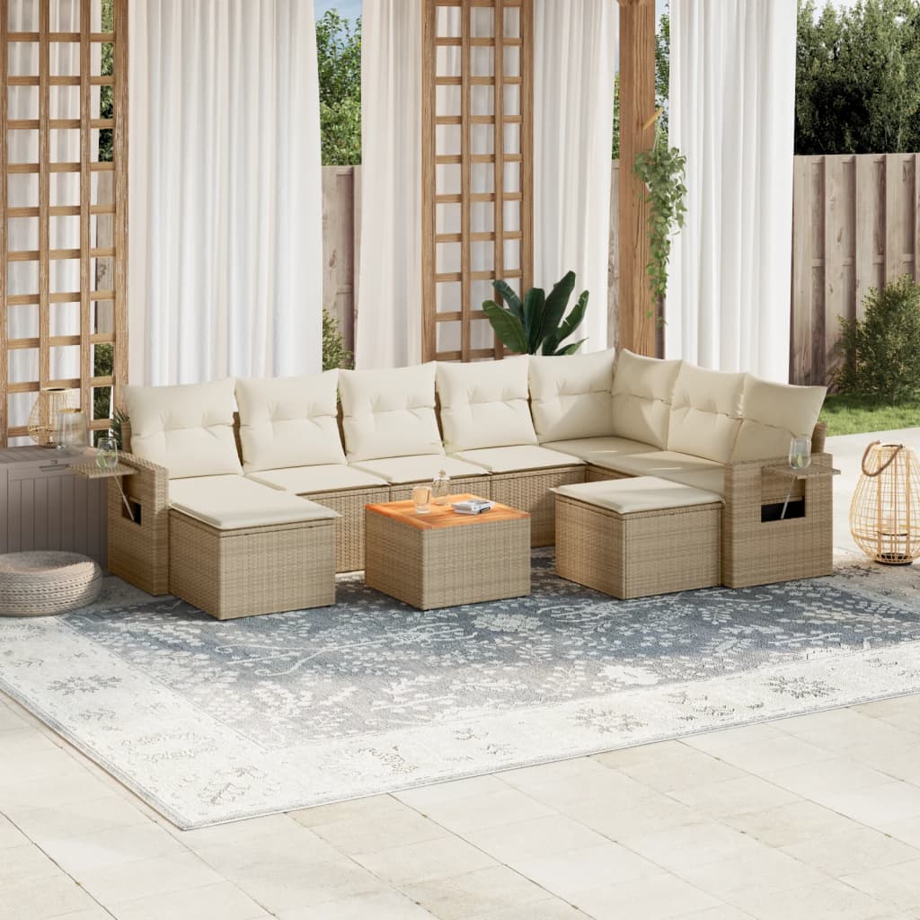 10-tlg. Garten-Sofagarnitur mit Kissen Schwarz Poly Rattan