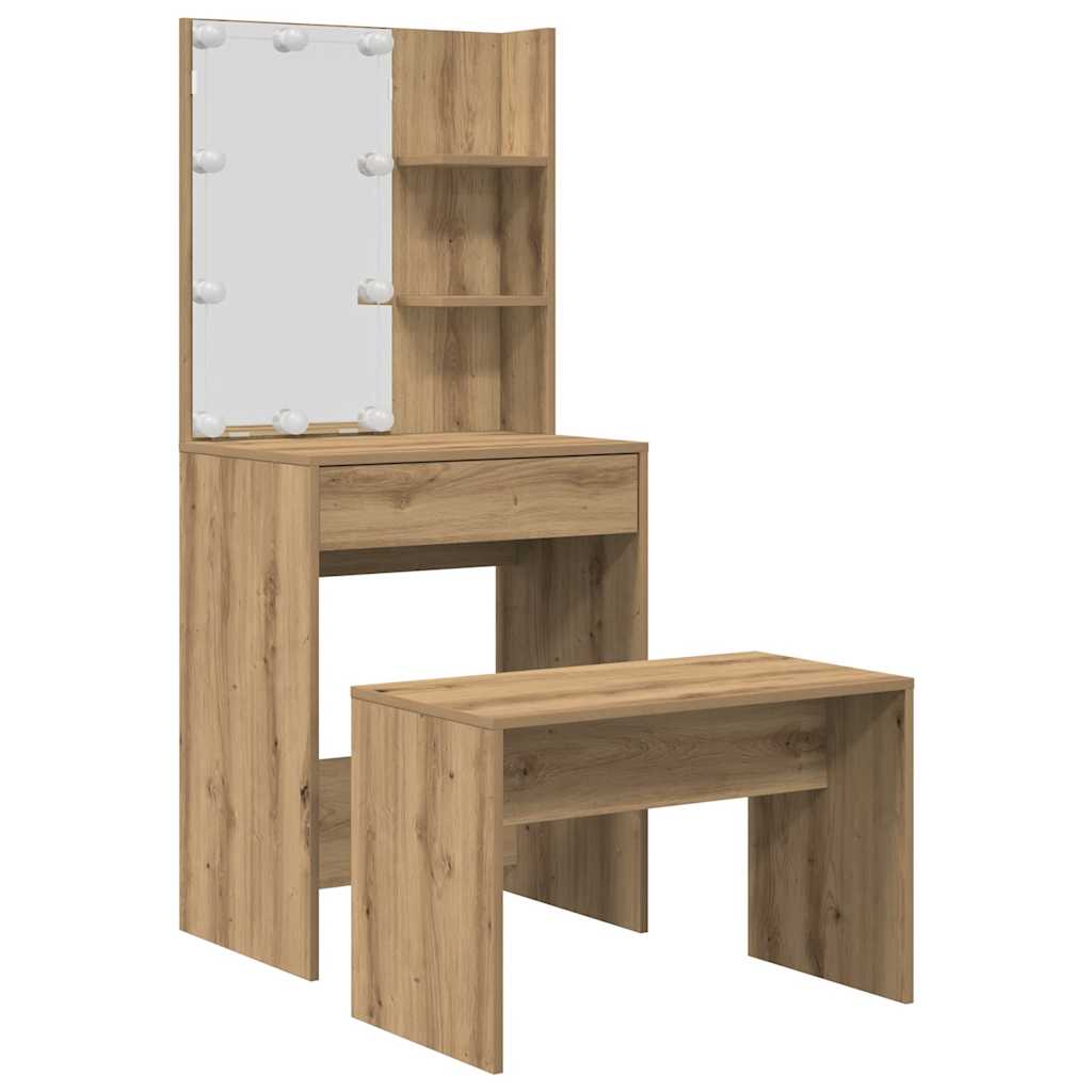 Schminktisch-Set mit LED Weiß Holzwerkstoff