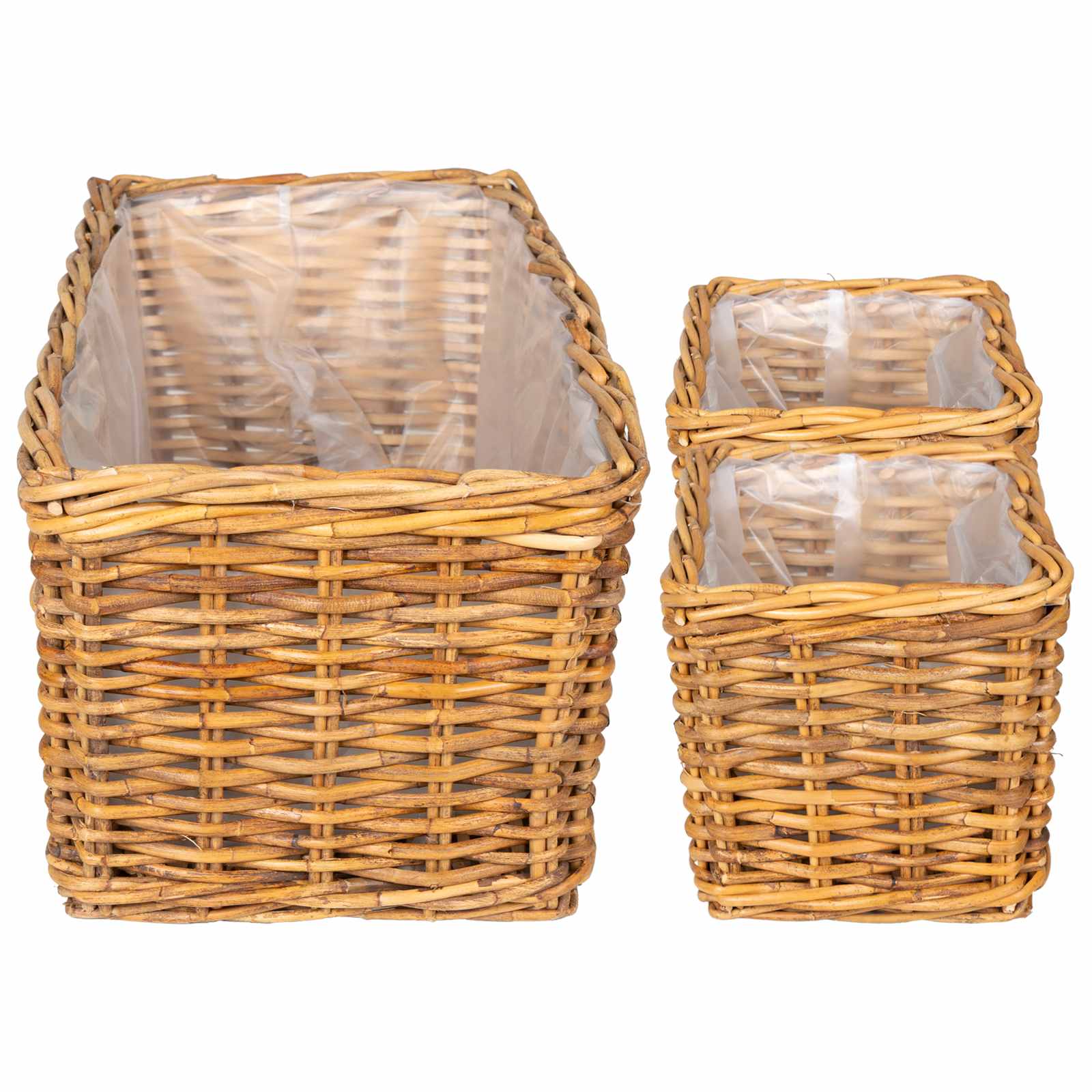 Blumentopfkorb mit Speicher 3 Stk. Natürliches Grau Kubu Rattan