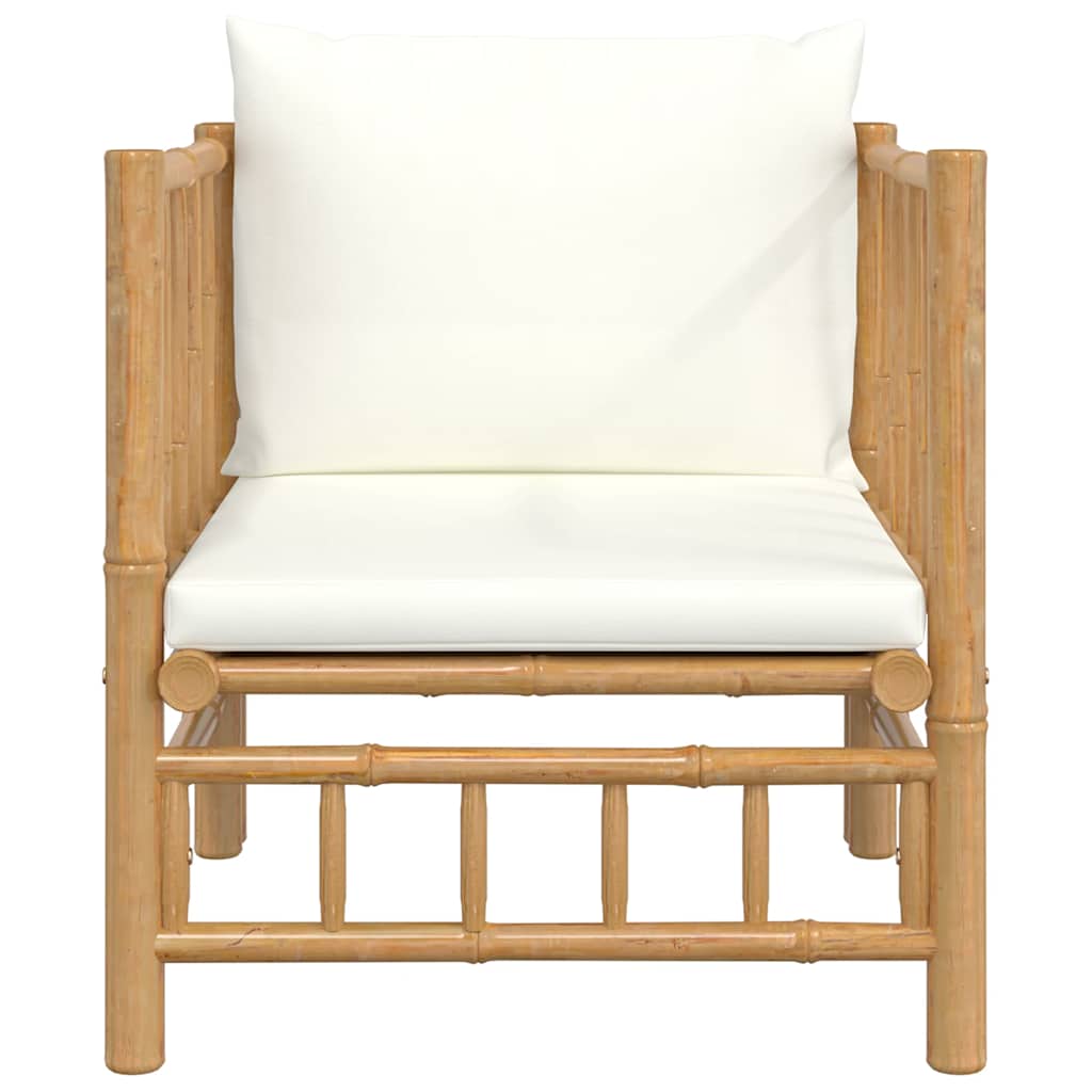 3-tlg. Garten-Lounge-Set mit Kissen Creme Bambus