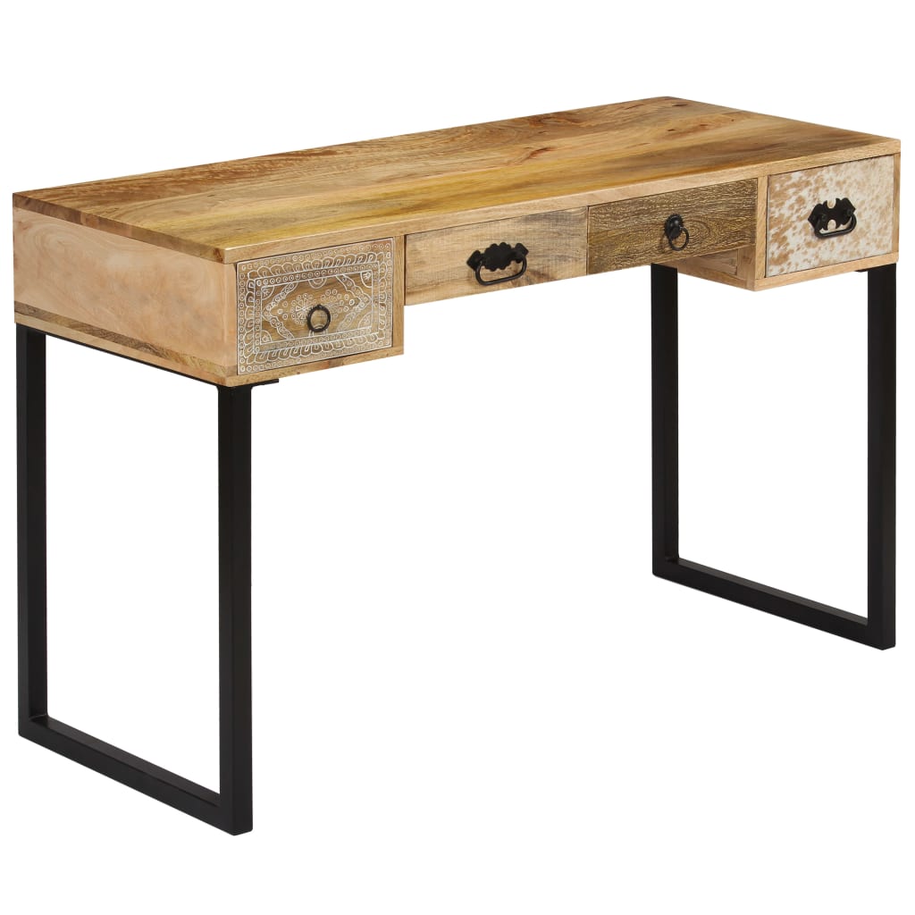 Schreibtisch Massivholz Akazie und Echtleder 117x50x76 cm