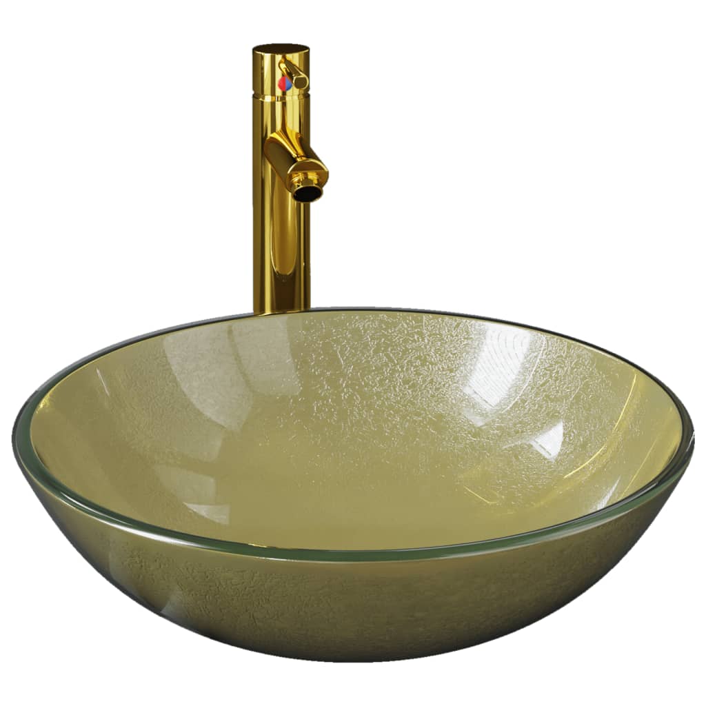 Waschbecken mit Armatur und Ablaufgarnitur Hartglas