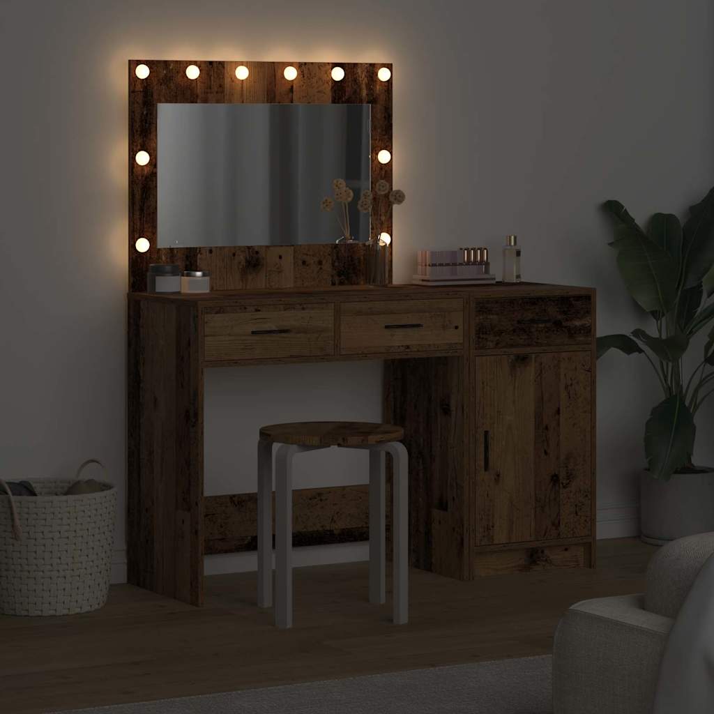 Schminktisch mit Spiegelbeleuchtung 2 pcs Weiß Holzwerkstoff